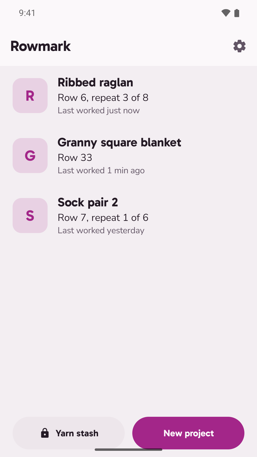 The project list with each project's row and repeat