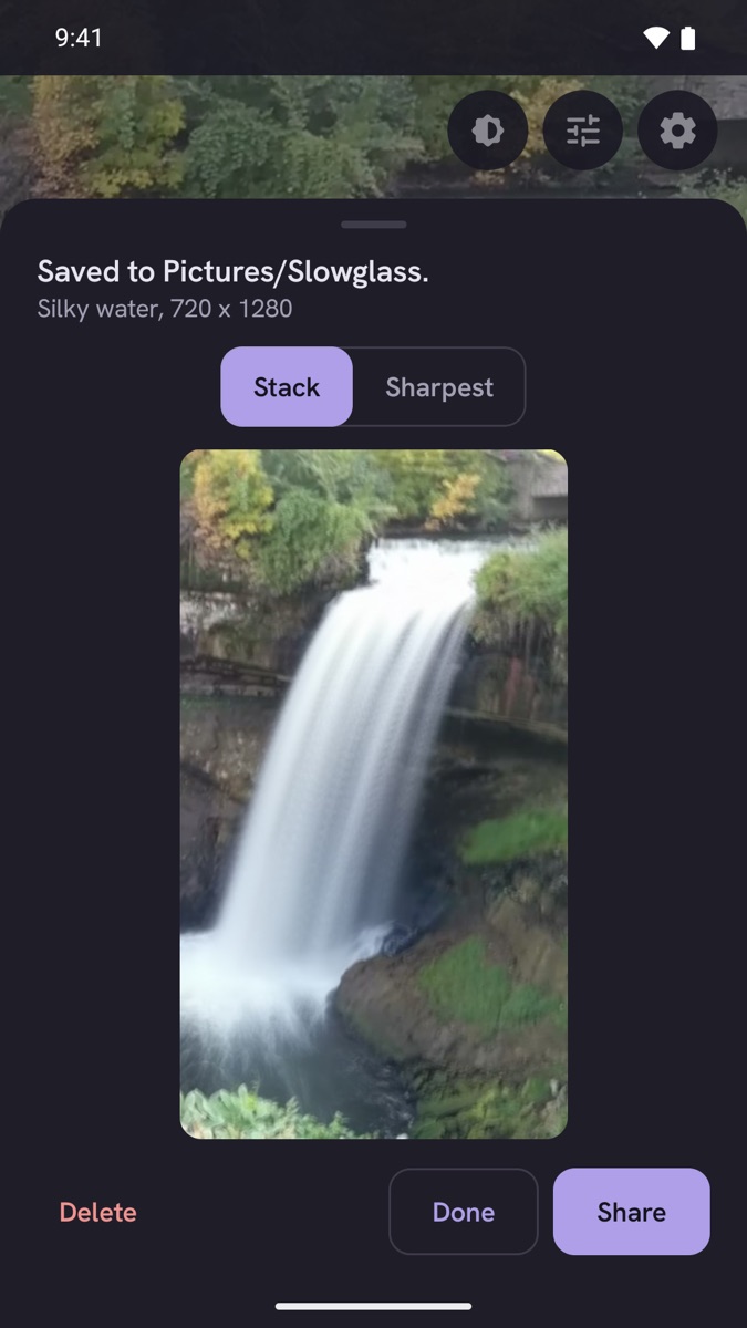 A waterfall turned to mist, saved to Pictures/Slowglass